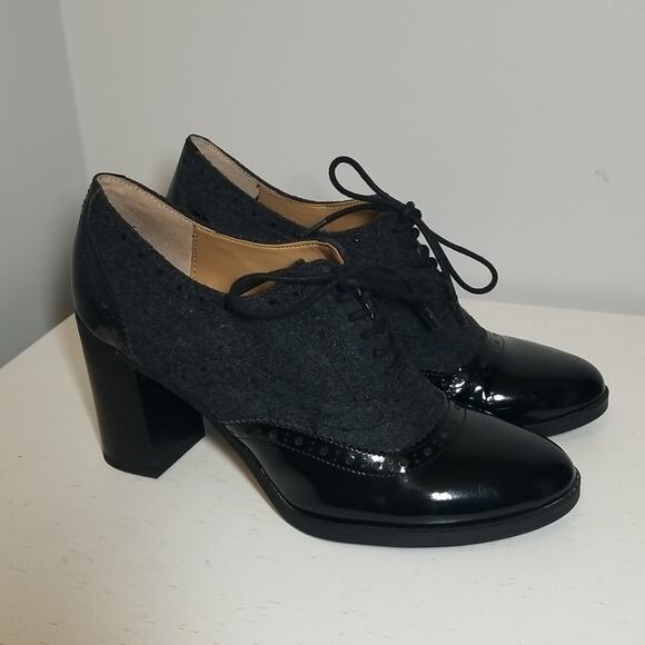 Franco Sarto Marigold Felt and Patent Leather Lace Up Pump - Picture 1 of 7